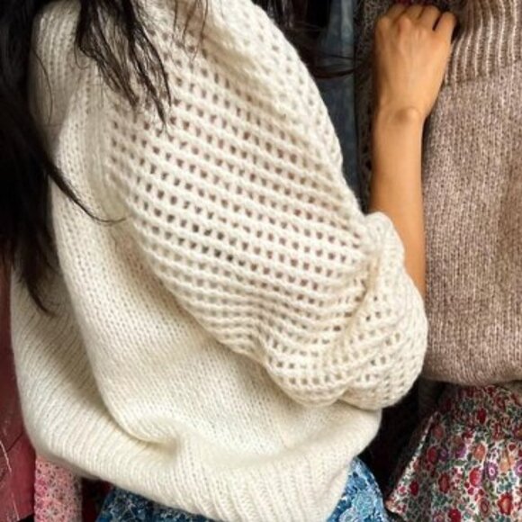 LoveShackFancy Rosie Alpaca Chunky Boatneck Pullover Sweater in Snow Size XS - Picture 11 of 11